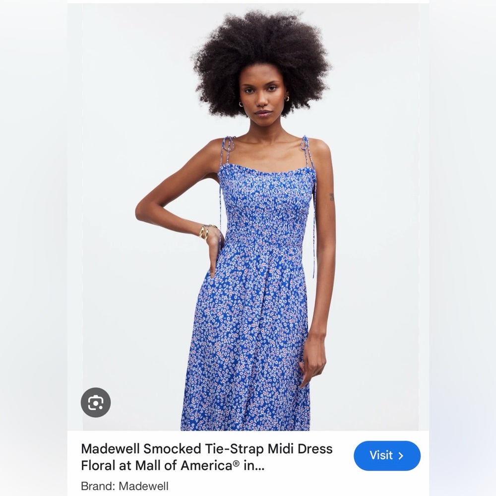 Madewell Blue Floral Tie-Strap Midi Dress